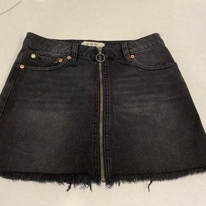 We The Free black denim full zip mini skirt
